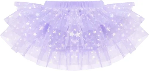 Vista 6 de IDOPIP Leotardo con falda tutú de estrellas con purpurina para niñas, manga con volantes, vestido de ballet para bailarina, traje de gimnasia