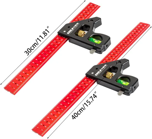 Vista 4 de Regla de ángulos de combinación de carpintero multifuncional, instrumento de medición de metal para ángulos precisos de 90/45 grados, combinación