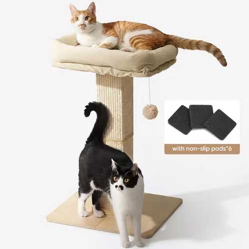 Vista 8 de FUKUMARU - Poste rascador para gatos, estilo moderno, alto, con percha para gatos de interior y adultos, torre rascador grande para gatos con cama