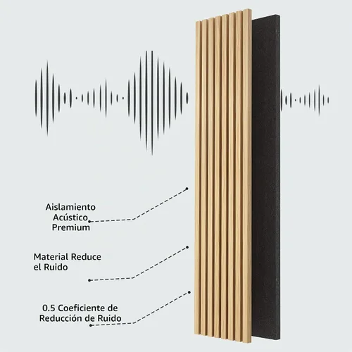 Vista 3 de ROOMTEC Paquete de 2 paneles acústicos de pared de madera maciza, paneles de pared insonorizados de 94.49 x 12.6 pulgadas, paneles de pared de Roble