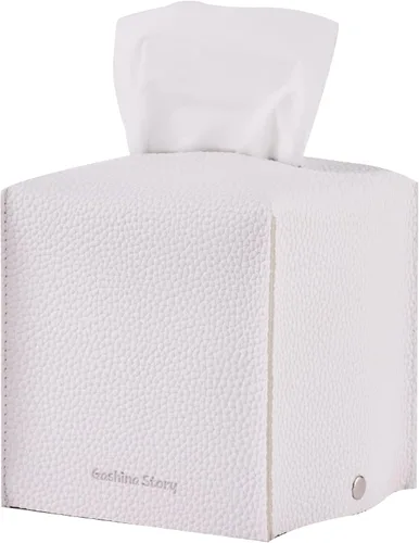 Vista 11 de Gashina Story Funda para caja de pañuelos que no se cae, soporte Kleenex de piel sintética de alta calidad, organizador decorativo cuadrado de 5 x 5