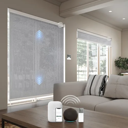 Vista 33 de Persianas inteligentes personalizadas de 110 pulgadas de ancho para ventanas grandes, persianas enrollables motorizadas 100% opacas compatibles