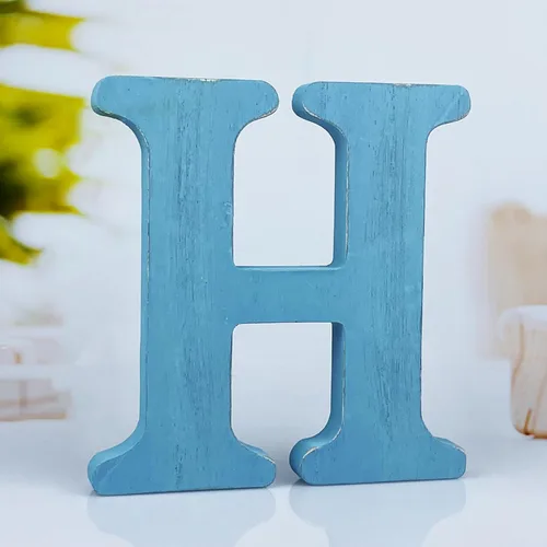 Vista 16 de Letras de madera azul rústica de 6 pulgadas, letras de madera sin terminar para pared, letras decorativas azules retro de pie, decoración de tablero