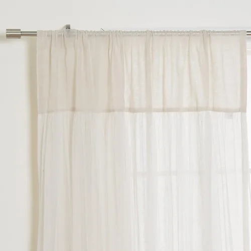 Vista 4 de Best Home Fashion Juego de 2 cortinas superpuestas de lino sintético de tul transparente con bolsillo para barra, filtro de luz, para sala de estar