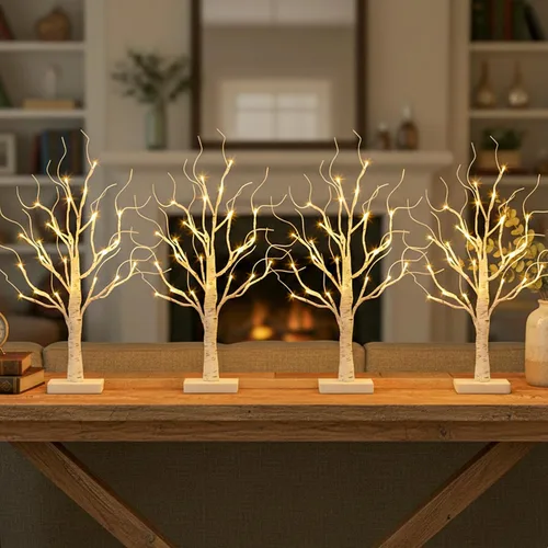 Vista 10 de PABIPABI Árbol de Abedul Iluminado, Árbol de Navidad de 22'' con 24 LED, Centro de Mesa Árbol Artificial con Luces Alimentado por Batería