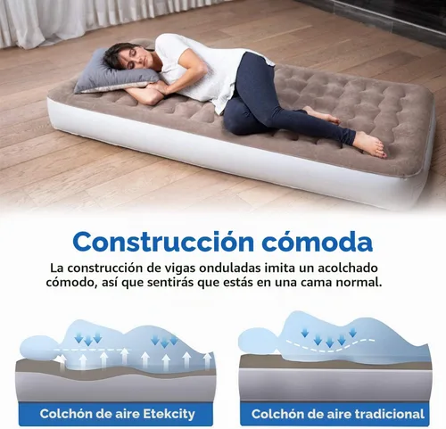 Vista 2 de Etekcity Colchón de aire mejorado de tamaño individual para campamento, cama inflable, colchón inflable elevado con bomba recargable para invitados