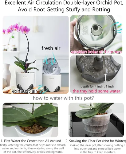 Vista 2 de Macetas de orquídeas con agujeros para trasplantar, plástico de doble capa que imita la maceta de orquídea de cerámica que proporciona una buena