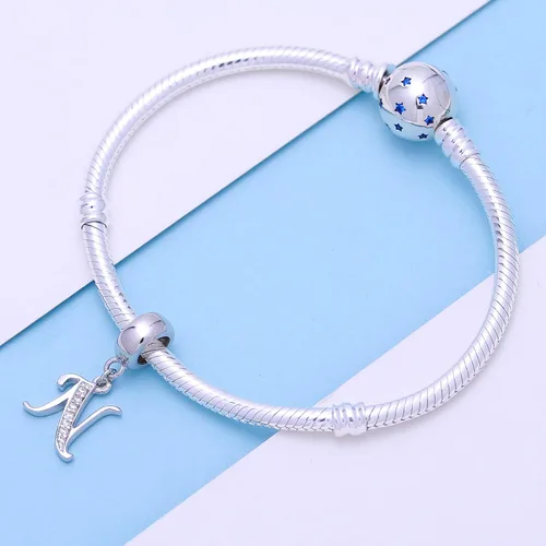 Vista 4 de SoulBeads - Colgantes de plata fina 0,925 de letra inicial, alfabeto A-Z. Dije con cristales compatibles con brazaletes europeos