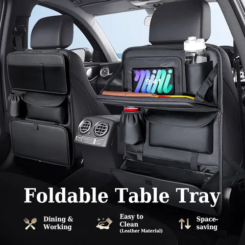 Vista 2 de Coverado Organizador para Asiento Trasero de Coche, Organizador de Asiento de Coche de Cuero Nappa con Soporte para Tableta de Pantalla Táctil