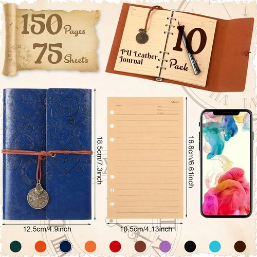 Vista 2 de Glenmal Paquete de 10 cuadernos de piel sintética recargables, diario de escritura de viaje, diario vintage, regalo de Navidad para mujeres
