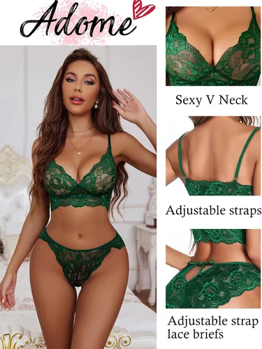Vista 3 de ADOME - Conjunto de brasier y pantaleta de encaje, para mujer