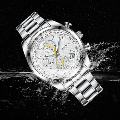 Vista 2 de Wach - Reloj analógico de cuarzo resistente al agua para hombre, resistente al agua, con correa de acero inoxidable, cronógrafo, moda