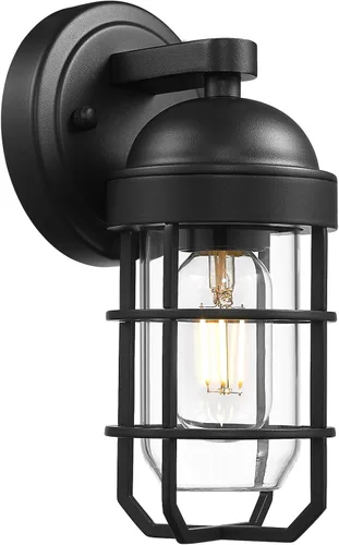 Vista 9 de Emliviar Juego de 2 lámparas de pared exteriores para porche, linterna de 11.3 pulgadas de color negro para montaje en pared con base de bombilla