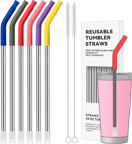 Vista 11 de Pajitas de metal rectas de 20 onzas con punta de silicona para vaso de 20 oz Pajita reutilizable de acero inoxidable para YETI, STANLEY, US