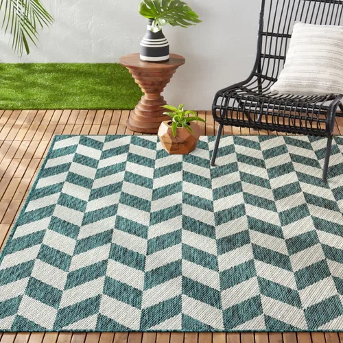 Vista 11 de Nicole Miller New York Patio Country Calla - Alfombra contemporánea de espiga para pasillo de interiores y exteriores, azul/gris, 1 pie y 9 pulgadas