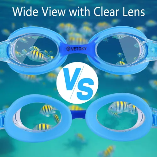 Vista 5 de Gafas de natación para niños, paquete de 2 gafas de natación antivaho con protección UV, transparentes, sin fugas, para niños y jóvenes de 3 a 12
