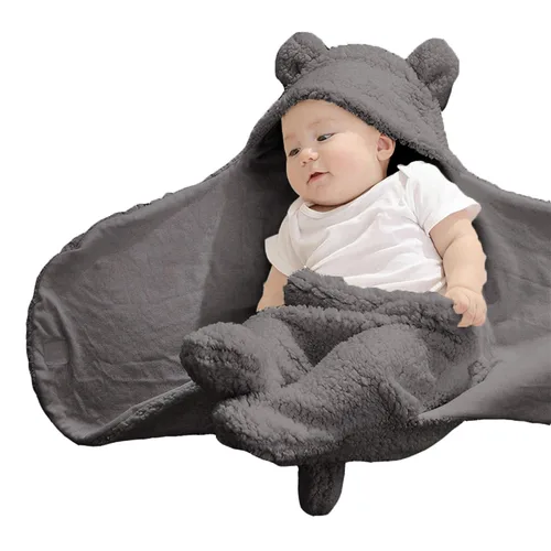 Vista 3 de XMWEALTHY - Manta de peluche para recién nacidos, Lindo, talla única , Gris oscuro