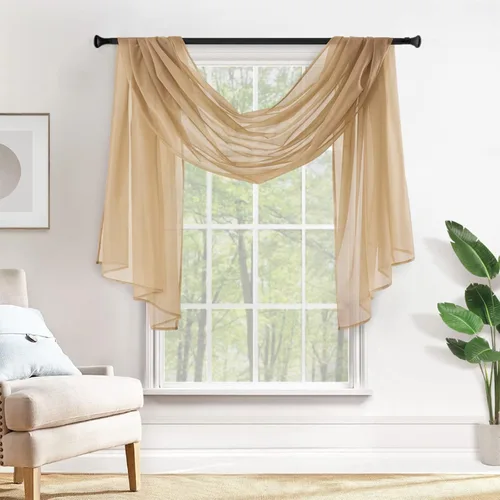 Vista 10 de MIULEE Cenefa Beige para Ventana para Fiesta - Cortina Transparente Cenefa Superior Tratamiento de Ventana Cortinas Decorativas para Arco de Boda