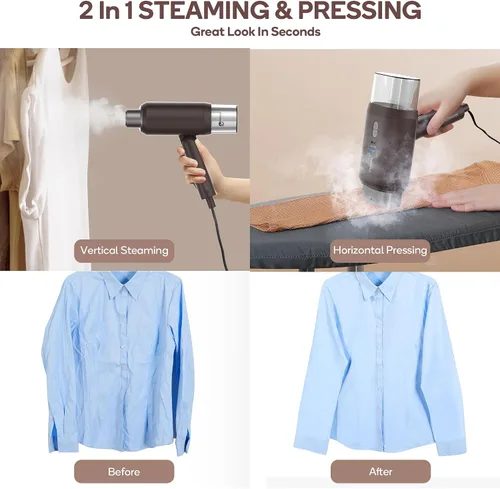 Vista 4 de Newbealer Pro Business Travel Steamer, 1200 W de doble voltaje, 6.1 fl oz (marrón) Foldable & 20s Fast Heat, 360° Anti-Spill Garment Steamer