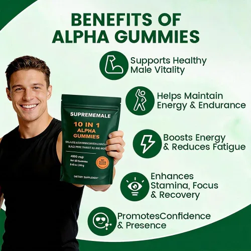 Vista 8 de SupremeMale - Gomitas alfa 10 en 1 para hombres, gomitas Alpha Shilajit con Ashwagandha, Tongkat Ali y Black Musli, soporta energía diaria, 60
