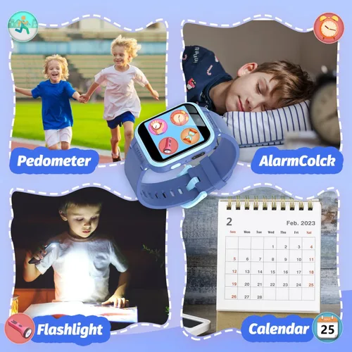 Vista 33 de Reloj inteligente para niños con juegos de rompecabezas, pantalla táctil HD, cámara de video, reproductor de música, podómetro, reloj despertador