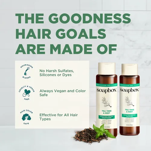 Vista 7 de Soapbox Champú de Árbol de Té, Libre de Sulfatos Agresivos, Sin Parabenos, Sin Siliconas, Seguro para el Color y Champú Vegano para el Cabello