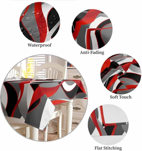 Vista 6 de Mantel rectangular impermeable, lavable, con líneas abstractas 3D en color negro, a prueba de aceite, para cocina, comedor, fiesta, vacaciones
