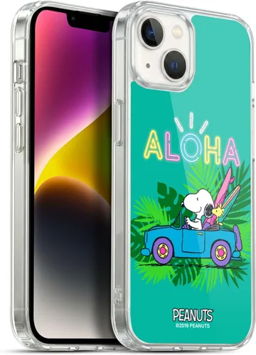 Vista 124 de Head Case Designs Funda de gel suave con licencia oficial de Peanuts Tropical Surf Snoopy Aloha Disco compatible con Apple iPhone 13 Mini Surf