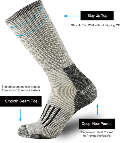 Vista 3 de ONKE Calcetines acolchados de lana merino para hombre, para senderismo, todas las estaciones, botas de trabajo, pesadas, gruesas, térmicas, absorben