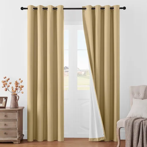 Vista 12 de Joydeco Cortinas opacas de lino para dormitorio, con ojales de 90 pulgadas de largo, cortinas resistentes para sala de estar, cortinas con Verde