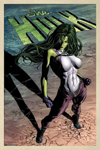 Vista 7 de Trends International Marvel Comics She-Hulk - Póster de pared #29 de She-Hulk, 14.725 x 22.375 pulgadas, versión enmarcada de madera de granero