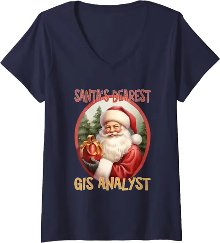 Vista 3 de GIS Analyst Christmas Holiday Love Xmas V-Neck T-Shirt Negro