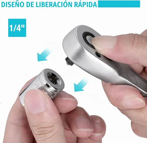 Vista 6 de DURATECH Trinquete de 1/4 de pulgada, llave de trinquete de liberación rápida de 90 dientes con mango de inyección de cojín, llave ergonómica