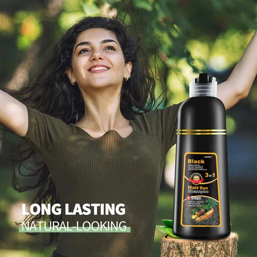 Vista 8 de leorx - Paquete de 2 champús de tinte para el cabello negro, 3 en 1, tinte de champú para cobertura de canas, coloración herbaria instantánea