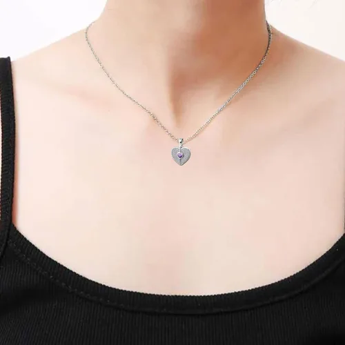 Vista 5 de KunBead Collar con dije de piedra natal de corazón que se puede abrir para hija, compatible con pulseras Pandora