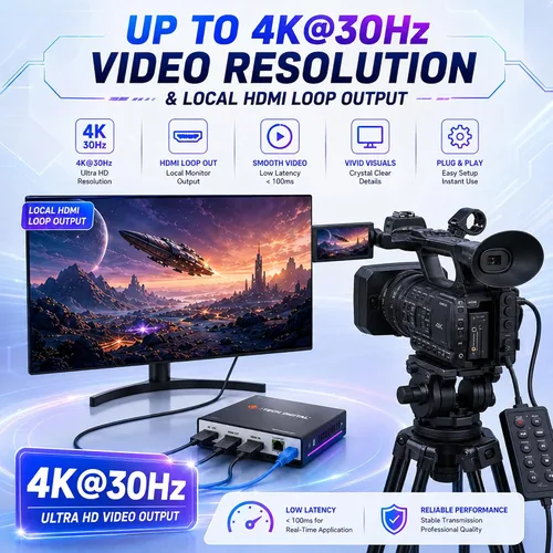 Vista 5 de J-Tech Digital Codificador de vídeo HDMI H.264 H.265 IPTV codificador de vídeo en red 4K 30Hz con NDI, audio incrustado, PoE, admite protocolos UDP