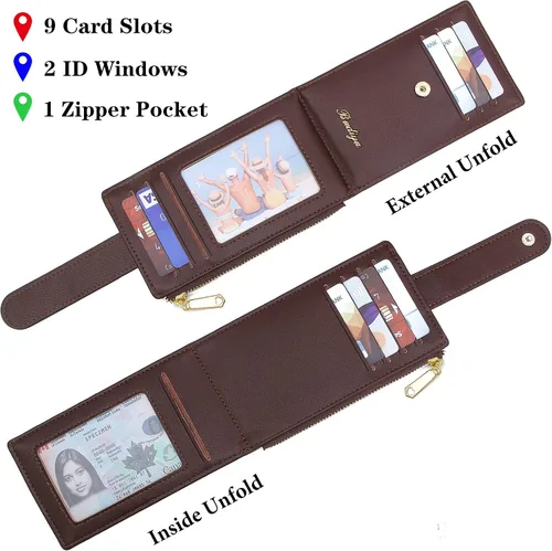 Vista 4 de Badiya Tarjetero para mujeres con RFID, carteras delgadas, plegables, tarjetero multifuncional, monedero