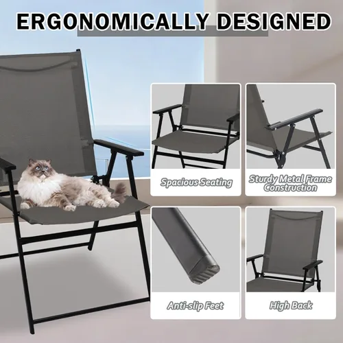 Vista 2 de YLGJ&TIDY Juego de 4 sillas plegables para exteriores, sillas de comedor apilables para exteriores con respaldo, sillas plegables portátiles