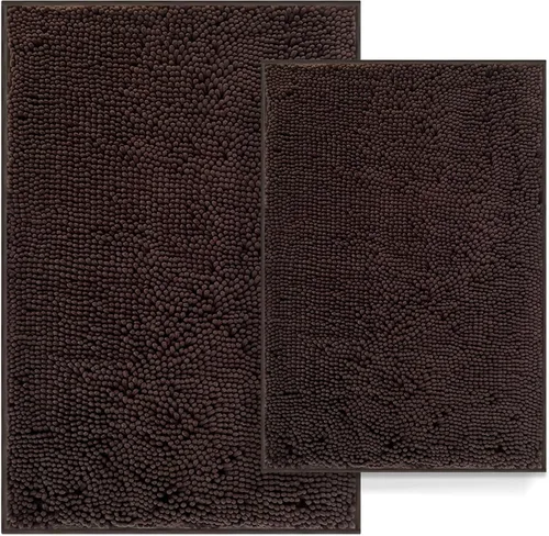 Vista 13 de Juego de 2 alfombras de baño antideslizantes para baños, juego de alfombras de felpilla gruesa y suave, alfombras de baño ultra absorbentes