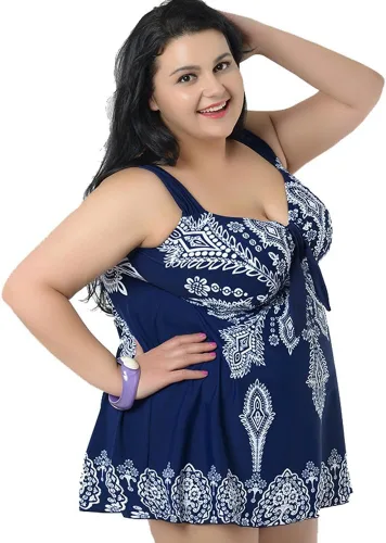 Vista 3 de Traje de baño tankini retro, de mujer, talla grande, de dos piezas, estilo Pin-up