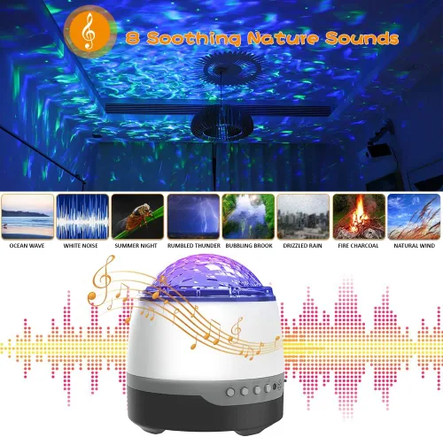 Vista 2 de Proyector de galaxia para dormitorio, proyector de estrellas, control remoto y altavoz Bluetooth de ruido blanco, 8 sonidos de chupete