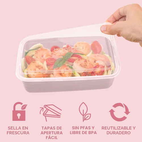 Vista 4 de Bentgo - 20 recipientes de 1 compartimento ligeros, duraderos, reutilizables, sin BPA, aptos para microondas, congelador, lavavajillas, color rosa