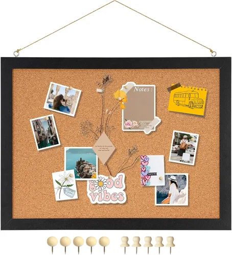 Vista 24 de DOLLAR BOSS - Tablero de corcho negro con lino de doble cara de 16 x 12 pulgadas, para paredes, marco de madera, para colgar, tablero de corcho