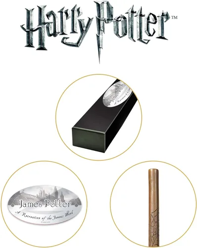 Vista 4 de The Noble Collection - Varita de personaje de James Potter - Varita del mundo mágico de 15 pulgadas (14.6 in) con etiqueta de nombre - Juego