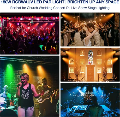Vista 6 de Luz LED para escenario, 18 x 10 W, RGBWA+UV 6 en 1, efecto de lavado/estroboscópico con carcasa de aleación de aluminio por DMX Control Uplighting