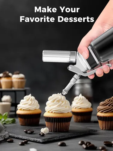 Vista 7 de Dispensador profesional de crema batida de aluminio de 16.9 fl oz / 1 pinta, batidor de crema a prueba de fugas con 3 puntas de decoración, probado