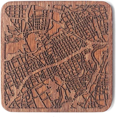 Vista 21 de Posavasos Amsterdam Map by O3 Design Studio, 1 pieza, posavasos de madera Sapele con mapa de la ciudad, hecho a mano, varias ciudades opcionales
