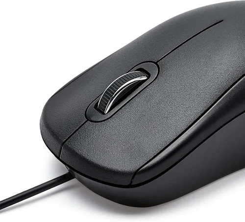 Vista 4 de Amazon Basics Ratón con cable USB de 3 botones con rueda de desplazamiento de precisión, estándar, negro