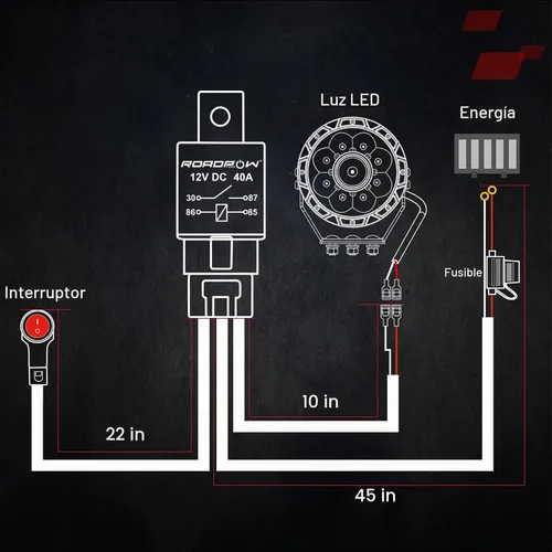 Vista 7 de OFFROADTOWN Kit de arnés de cableado para barra de luz LED de 1 cable con interruptor de manillar de motocicleta 7/8" 12V 40A Relé Fusible Arnés