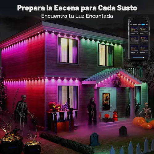 Vista 3 de Luces inteligentes permanentes para exteriores para la casa, 99.9 pies con 60 luces LED RGB+IC inteligentes AI para exteriores, 98 escenas
